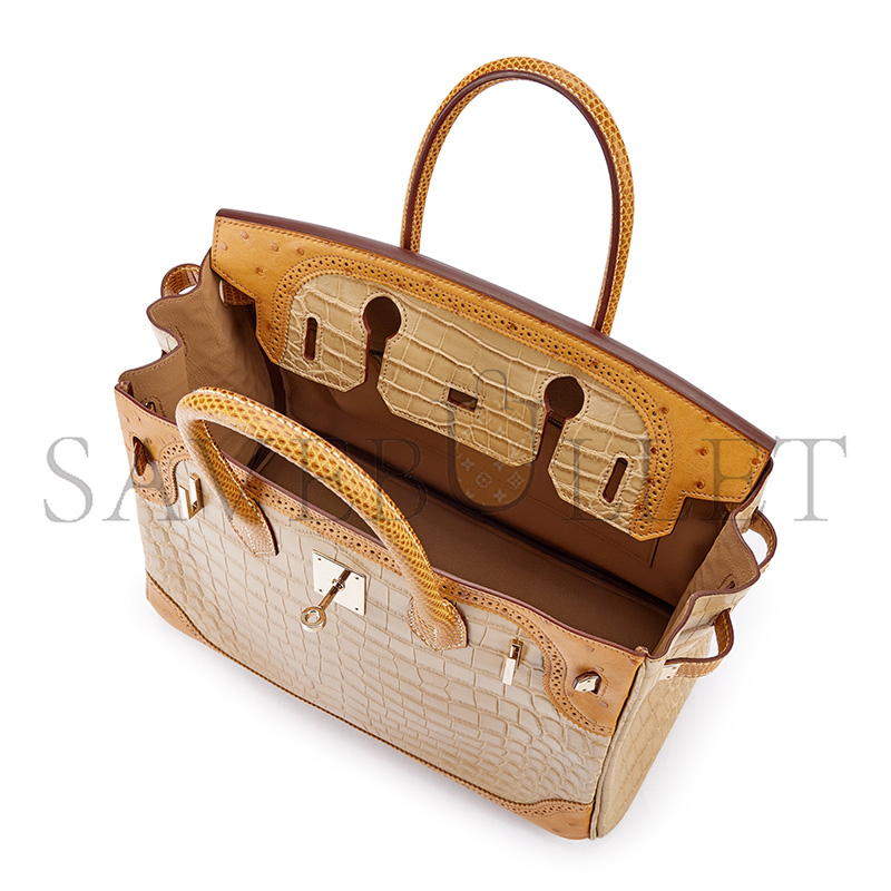H**mes MASTER LIMITED EDITION POUSSIÈRE MATTE NILOTICUS CROCODILE TABAC CAMEL OSTRICH AND SESAME LIZARD GRAND MARIAGE BIRKIN 30 PERMABRASS HARDWARE (30*22*16cm)